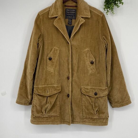 Vintage  Abercrombie‎ & Fitch M Chore Coat Jacket Fleece Lined Pockets Mustard - Picture 1 of 14